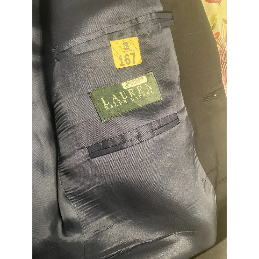 Lauren Ralph Lauren Windowpane 100% Wool Blazer 42R Navy Sport Coat
